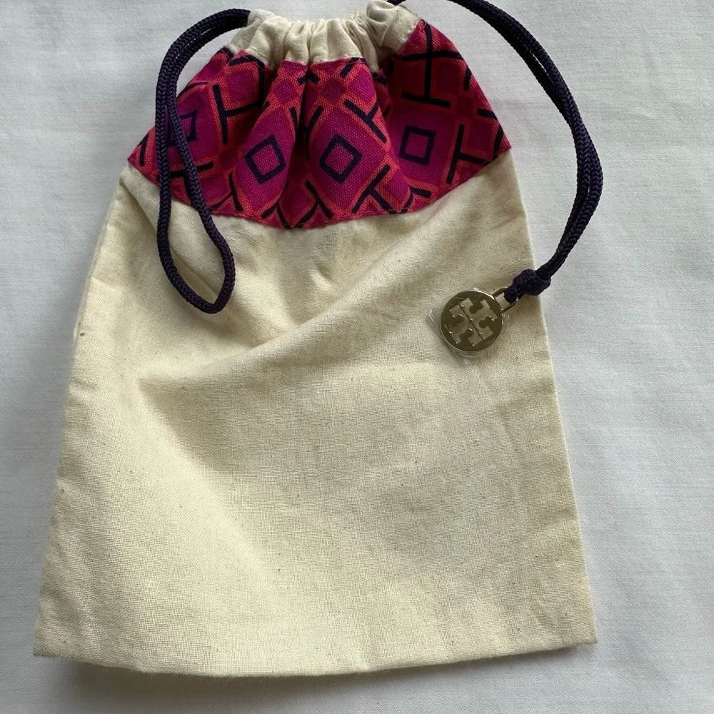 Tory Burch Pink and Purple Geometric Drawstring Pouch with Charm